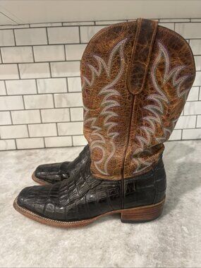 Ariat Caiman Boots Womens 9 B Black Brown Leather Western Southwestern Rodeo